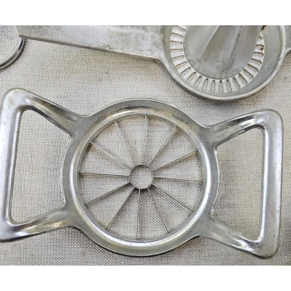 Vintage Aluminum Kitchen Tool Lot 8pc Juicer Apple Slicer Nutcracker Whisk Retro